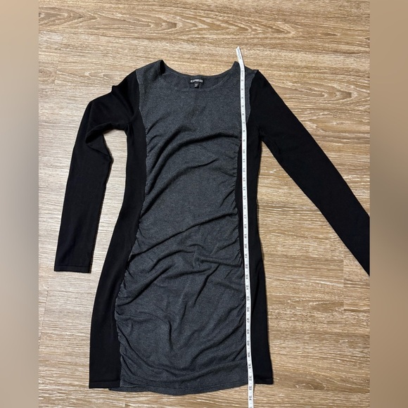 Express Ruched Mini Sweater Dress Black and Gray Long Sleeve Dress Size M - Picture 8 of 8